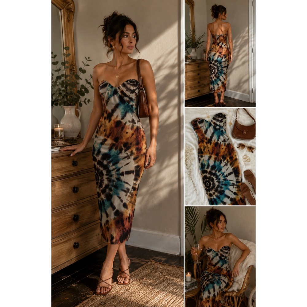 Zara Bodycon Midi Dress Strapless Tube Fairy Grunge Going Out Club Dress Size S